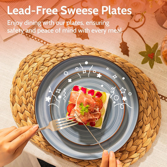 Sweese 7.4-Inch Ceramic Dessert & Salad Plates, Set of 6 | Microwave & Oven Safe