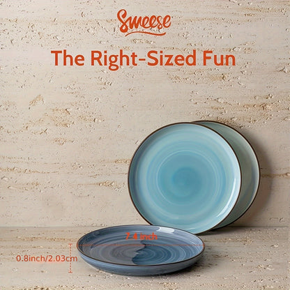 Sweese 7.4-Inch Ceramic Dessert & Salad Plates, Set of 6 | Microwave & Oven Safe