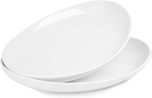 14.5-Inch Oval Serving Platters, Set of 2 | White Porcelain for Parties & Restaurants