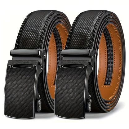 2-Pack Men's Leather Ratchet Belts | Adjustable Dress Belts for Formal Wear