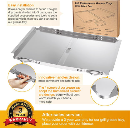 Replacement Grease Tray with Catch Pan | Universal Drip Tray for 4-5 Burner Gas Grills