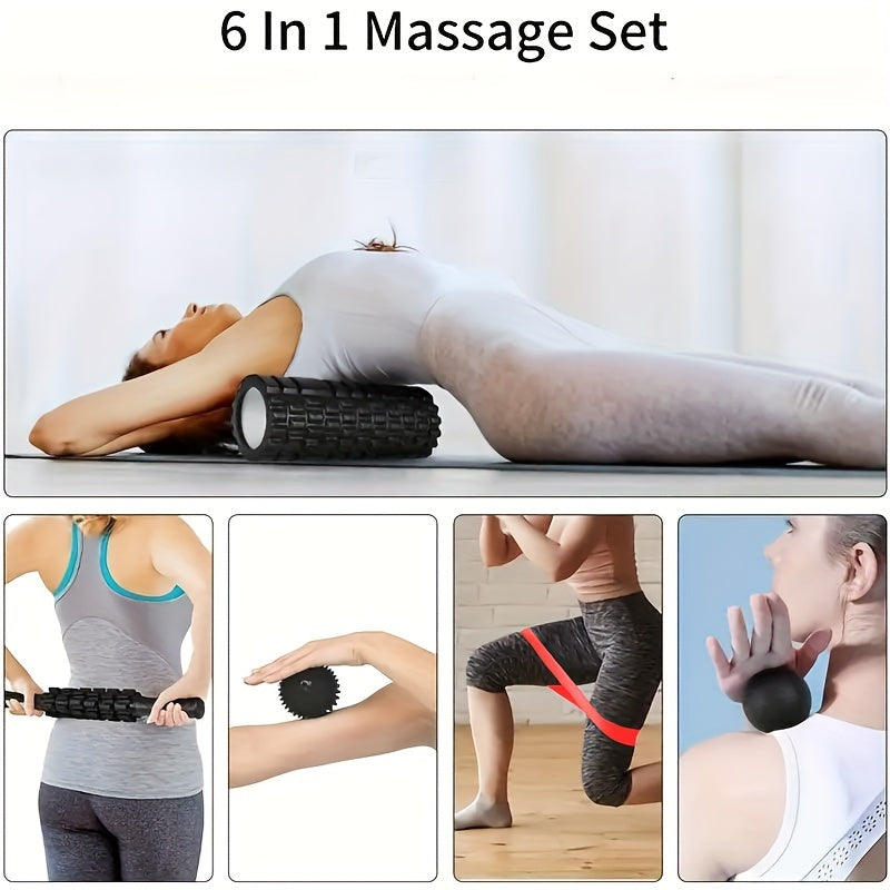 6-Piece Muscle Recovery Kit | Foam Roller, Yoga Stick & Massage Balls