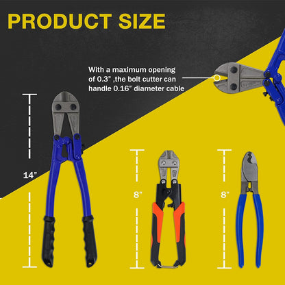 Heavy-Duty Cable Cutter Set | 14" Wire Cutter & 8" Mini High-Leverage Snips