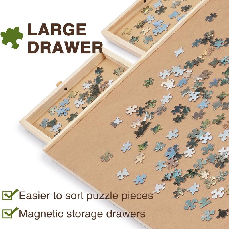 1500-Piece Wooden Puzzle Board | Rotating Lazy Susan Table with 4 Drawers