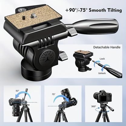 Tripod Fluid Head with Quick Release Plate | Detachable Handle for DSLR & Camcorders