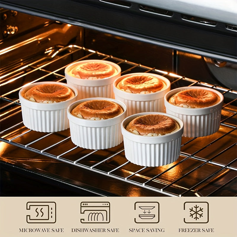 8oz Oven-Safe Ramekins | White Porcelain Baking Dishes, Set of 6