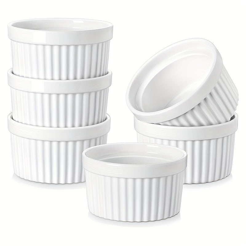 8oz Oven-Safe Ramekins | White Porcelain Baking Dishes, Set of 6