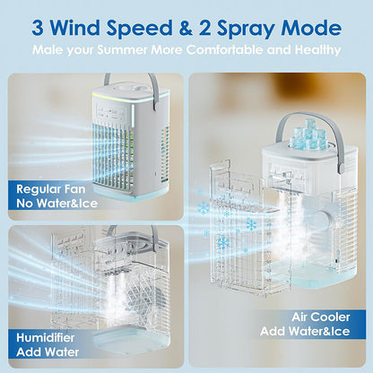 Portable Air Conditioner | Personal Evaporative Air Cooler with 3 Speeds & Timer