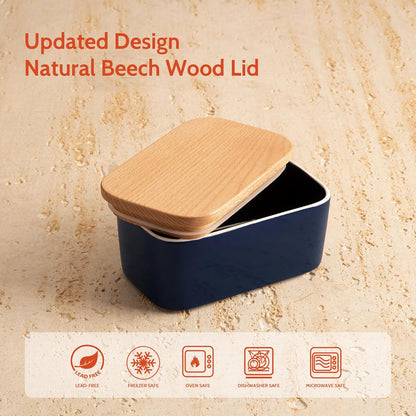 Swedish Large Butter Dish | Airtight Butter Keeper with Beechwood Lid