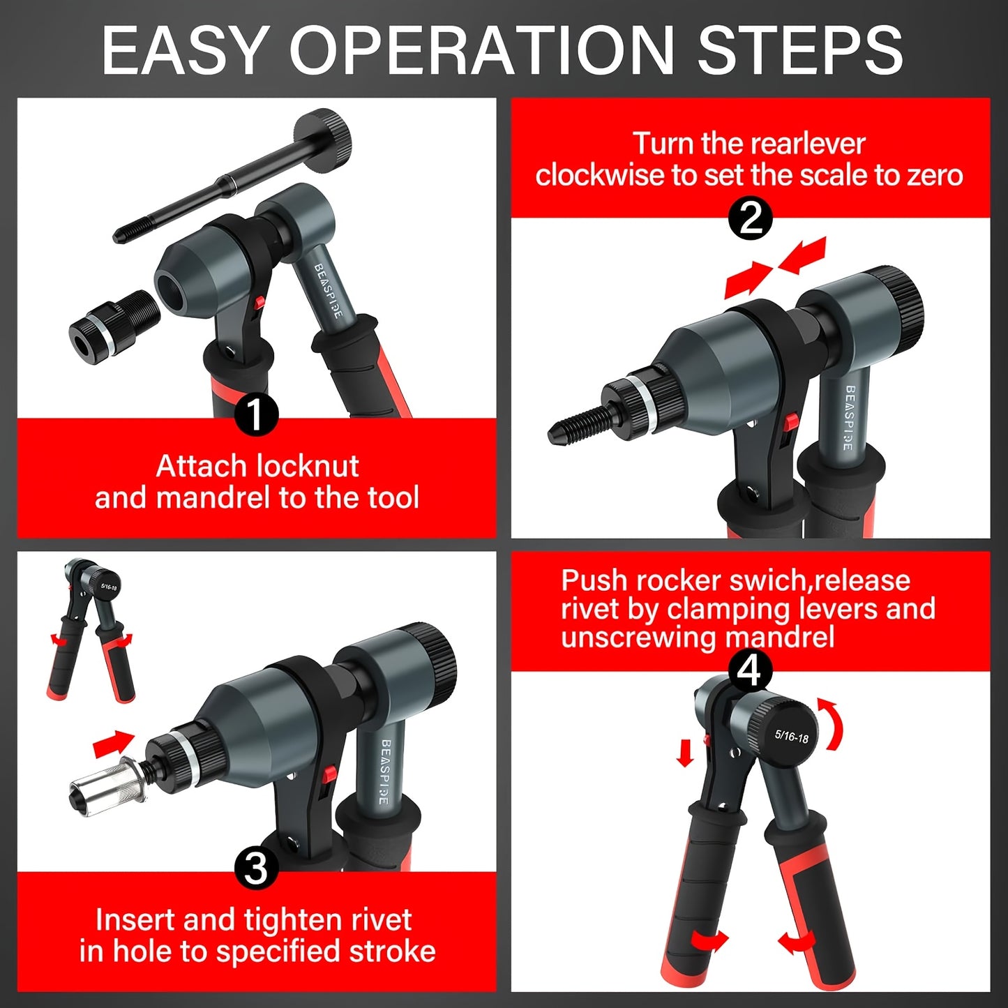 Rivet Nut Tool Kit | Upgraded Rivnut Tool with 4 SAE Mandrels & 40 Nut Rivets