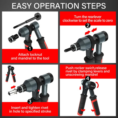 Rivet Nut Tool Kit | Upgraded Rivnut Tool with 4 SAE Mandrels & 40 Nut Rivets