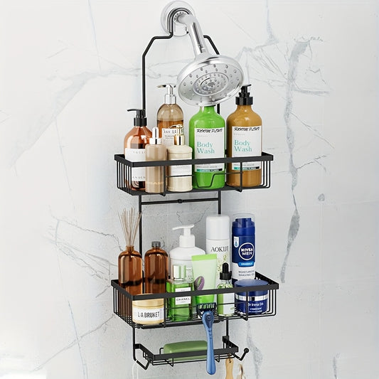Mutool Hanging Shower Caddy, 3 Tier Bathroom Storage Shower Shelf with Soap Dish, Over Head Shower Storage No Drilling for Bathroom (Silver)
