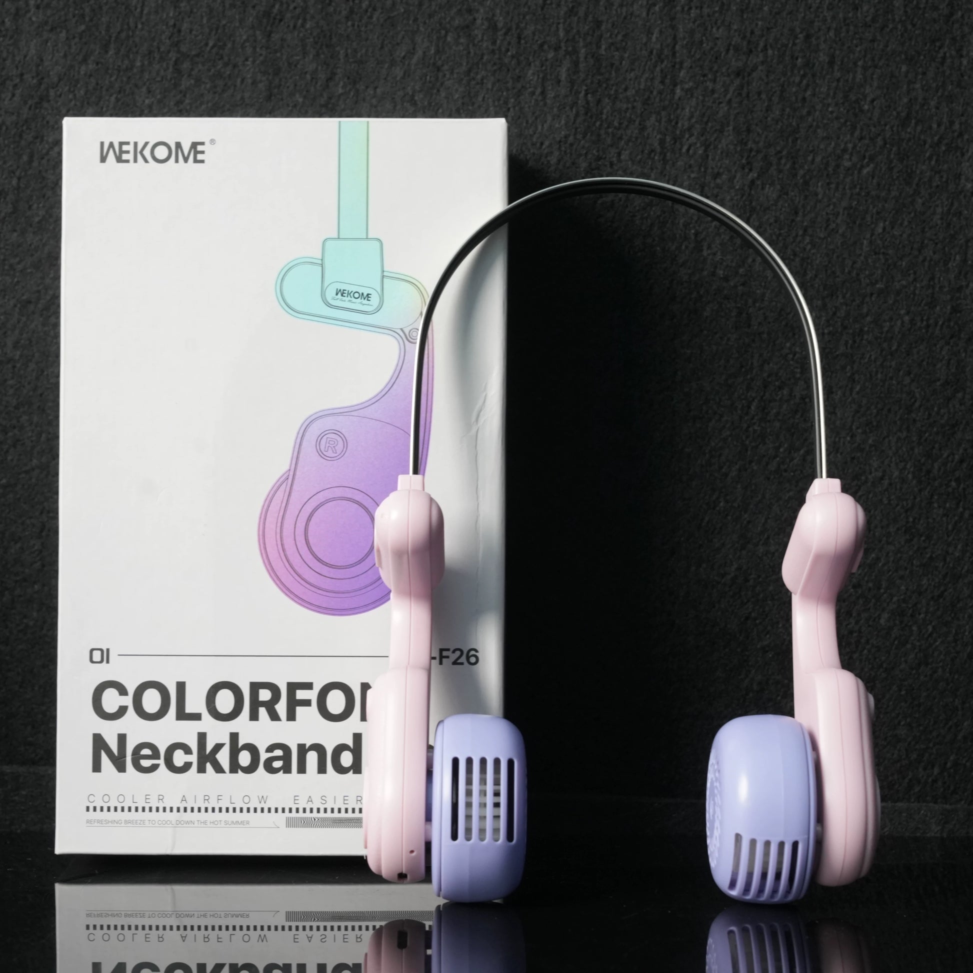 Rechargeable Neck Fan with 5-Speed Cooling - Pink Purple