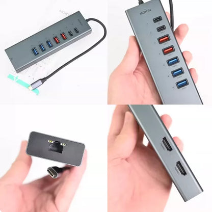 Multi-Port Laptop Docking Station - 0.25m 10-in-1 HDMI8K@30Hz+PD100W+5USB+Gigabit Ethernet+USB